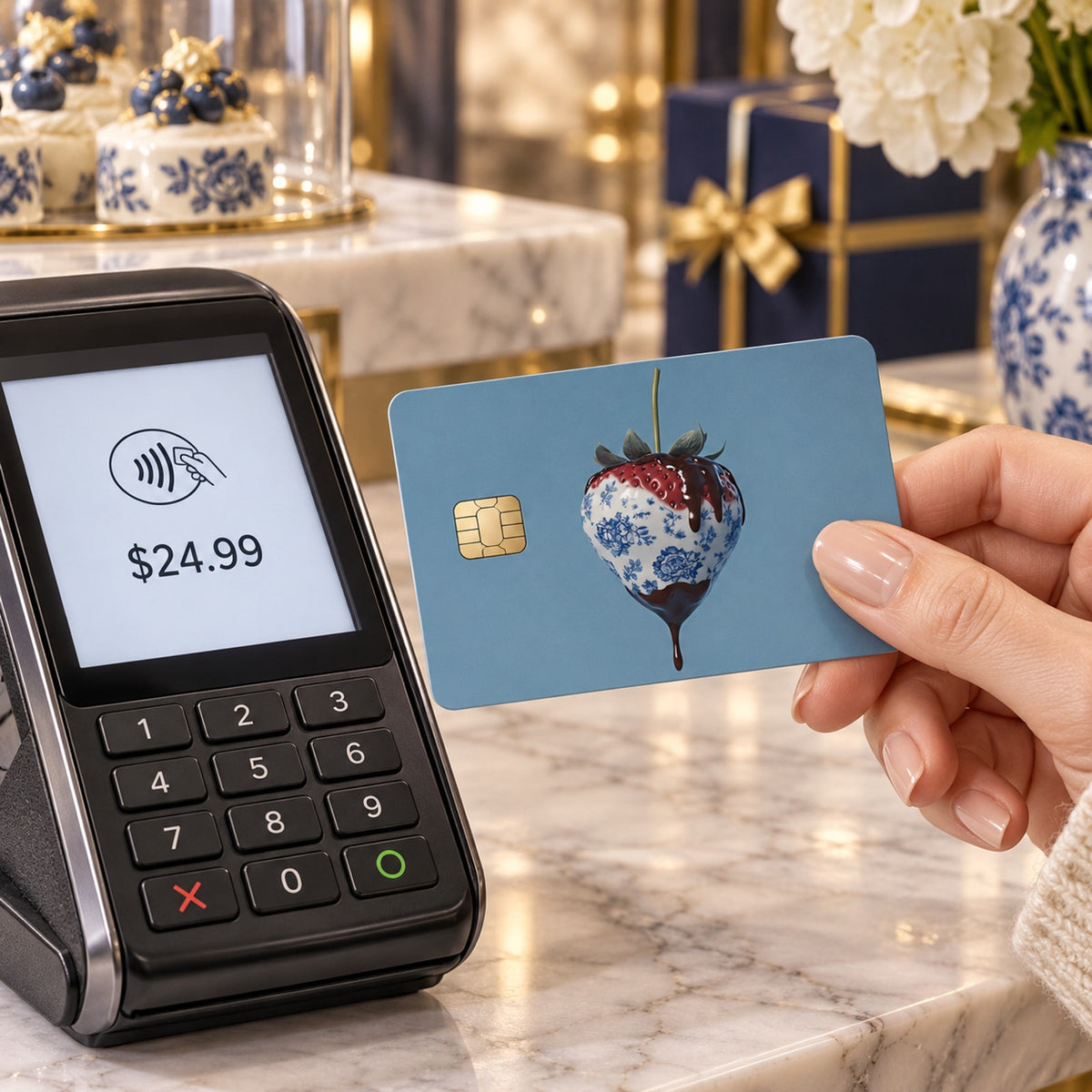 Porcelain Floral Glazed Strawberry Luxury Design Debit Card Credit Card Skin