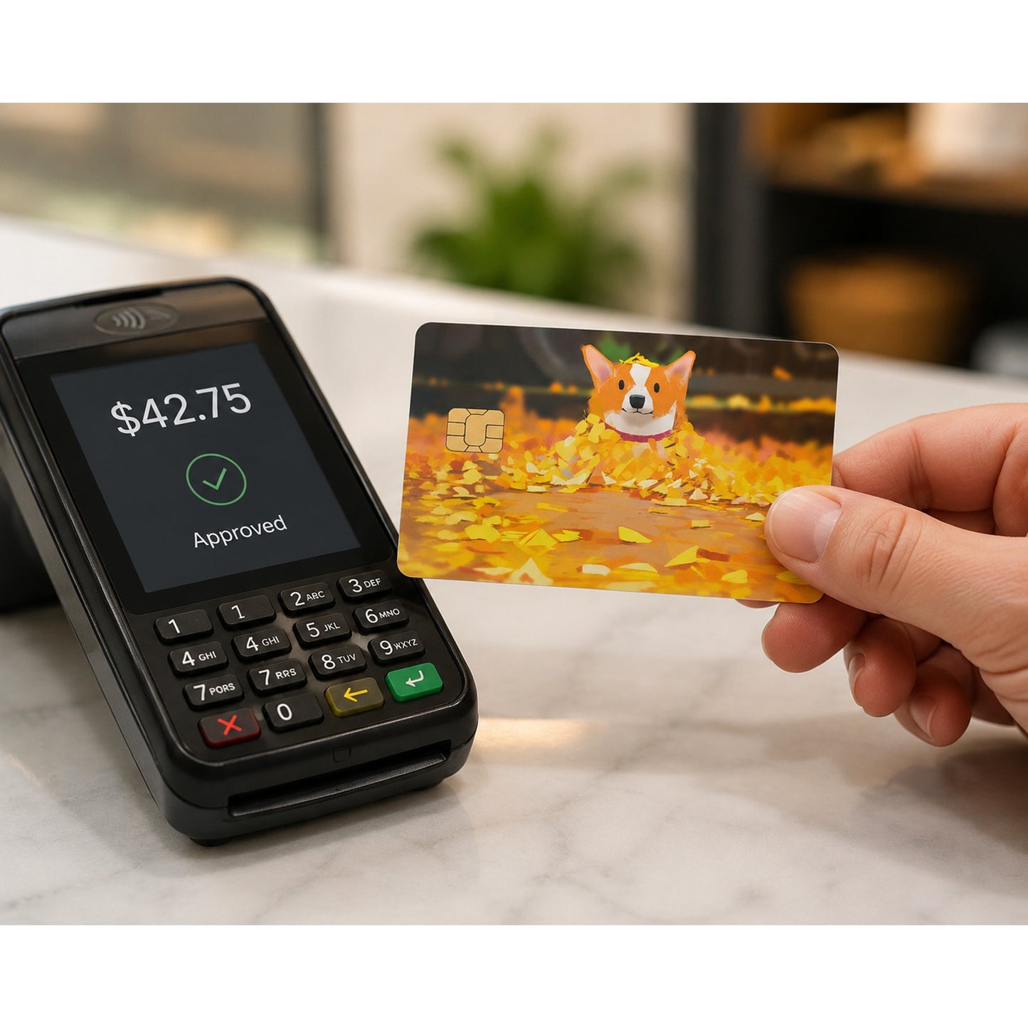 Golden Pile Corgi in Autumn Leaves Debit Card Credit Card Skin