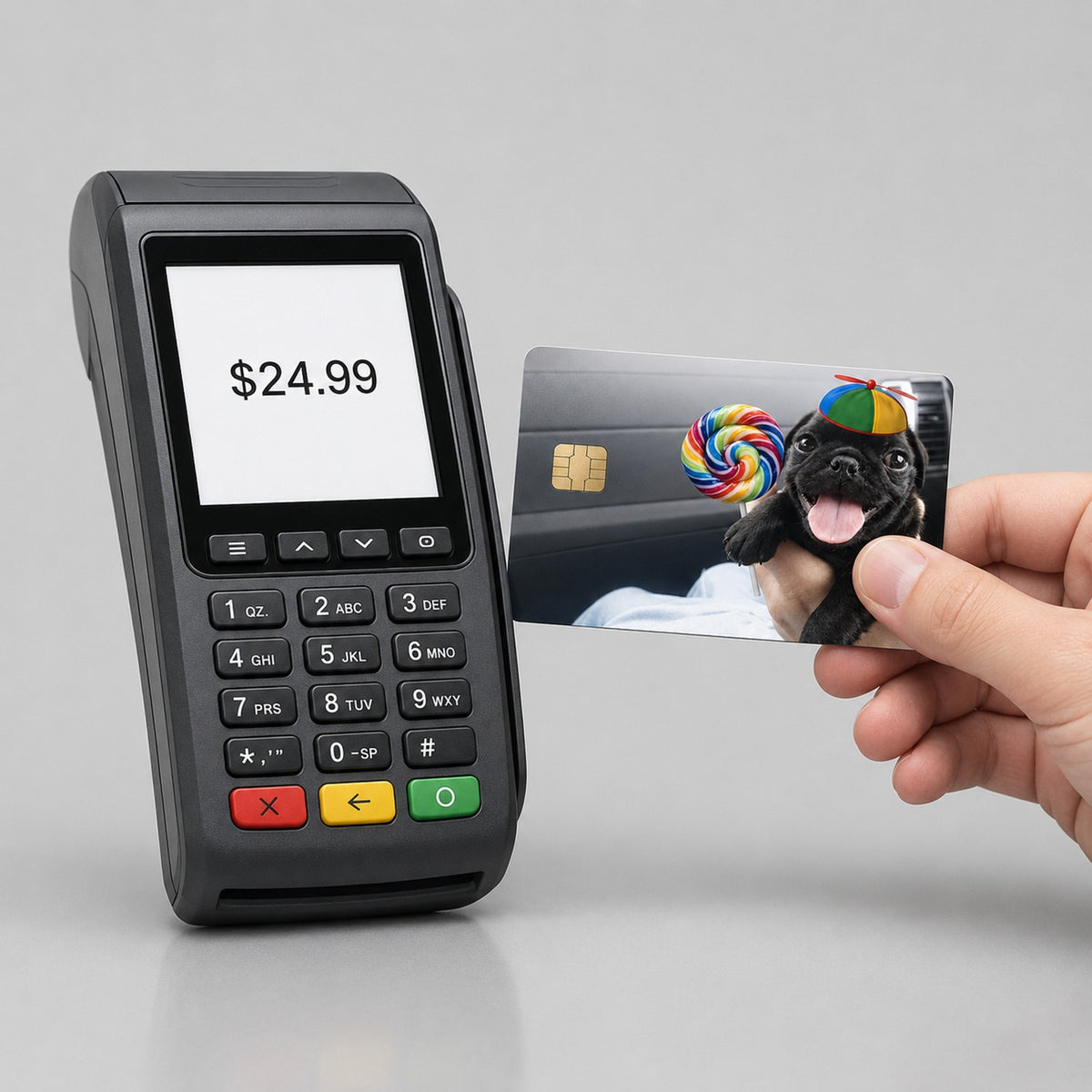 Lovable Rainbow Lollipop Pug Debit Card Credit Card Skin