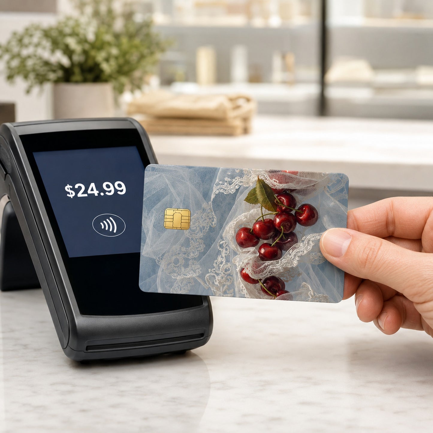 Crimson Cherries in Vintage Lace Luxury DesignDebit Card Credit Card Skin