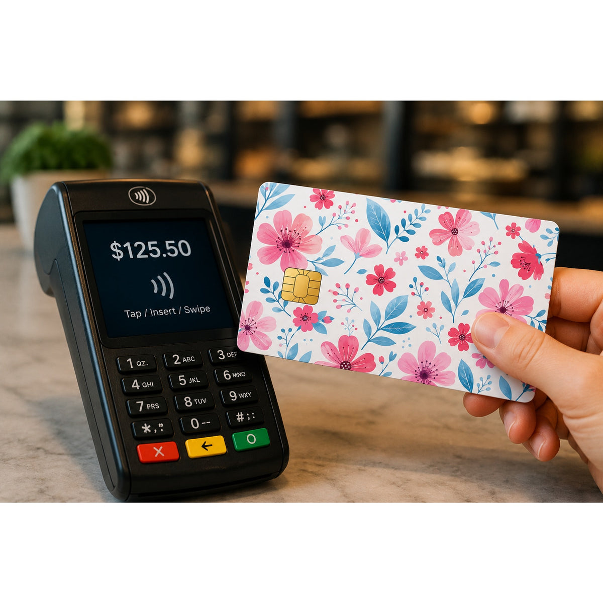 Pink Blue Floral Credit Card Skin Cute Botanical Debit Card Sticker