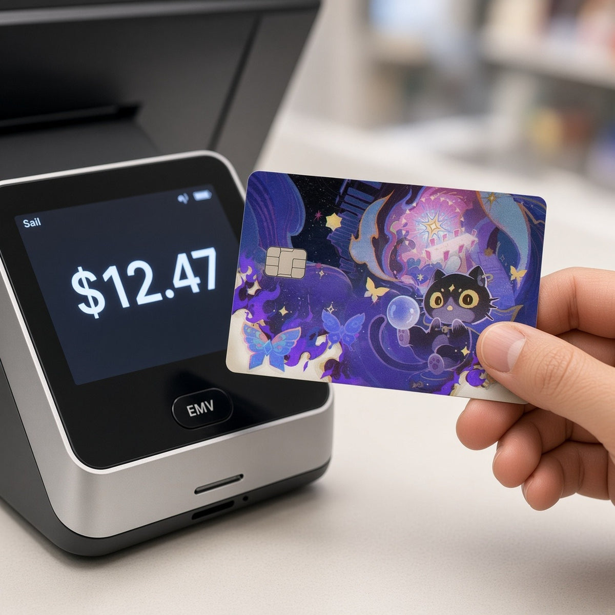 Meow-gical Black Cat Dream Butterfly Cat Debit Card Credit Card Skin