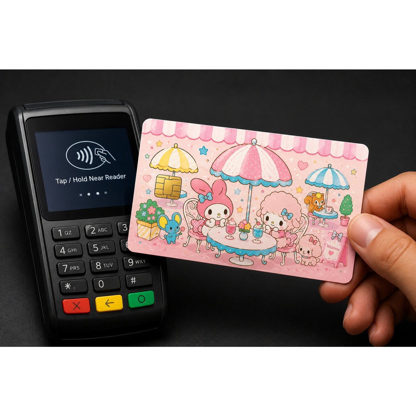 Cute Retro My Melody Pink Cafe Sanrio Credit Card Cover Sticker Skin Small Chip