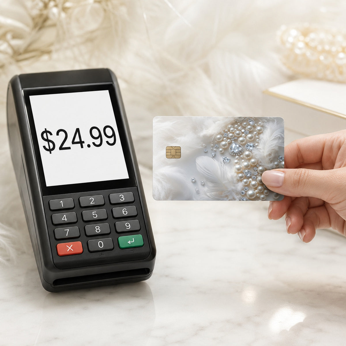 Elegance in Minimalist Opulence Pearl Diamond Luxury Design Credit Card Skin