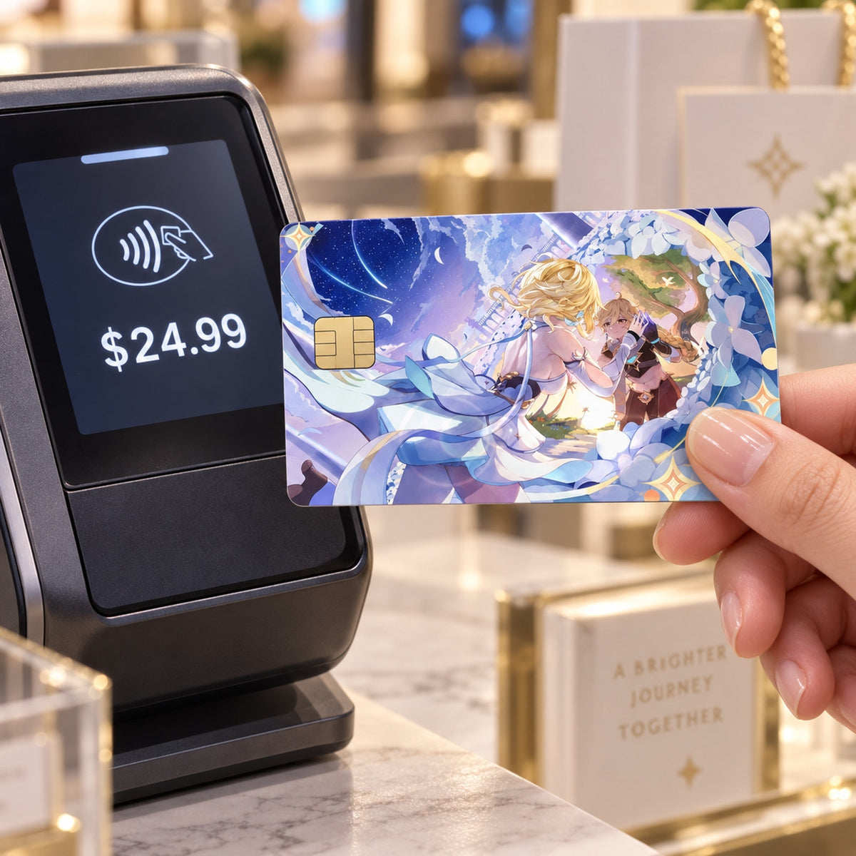 Lumine & Aether's Sun-Dappled Sanctuary Genshin Credit Card Skin