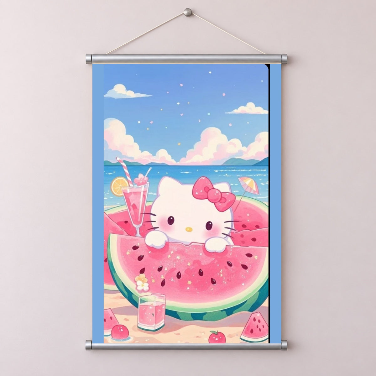 Hello Kitty Sanrio Watermelon Beach Poster Paper Wall Scroll Room Home Decor