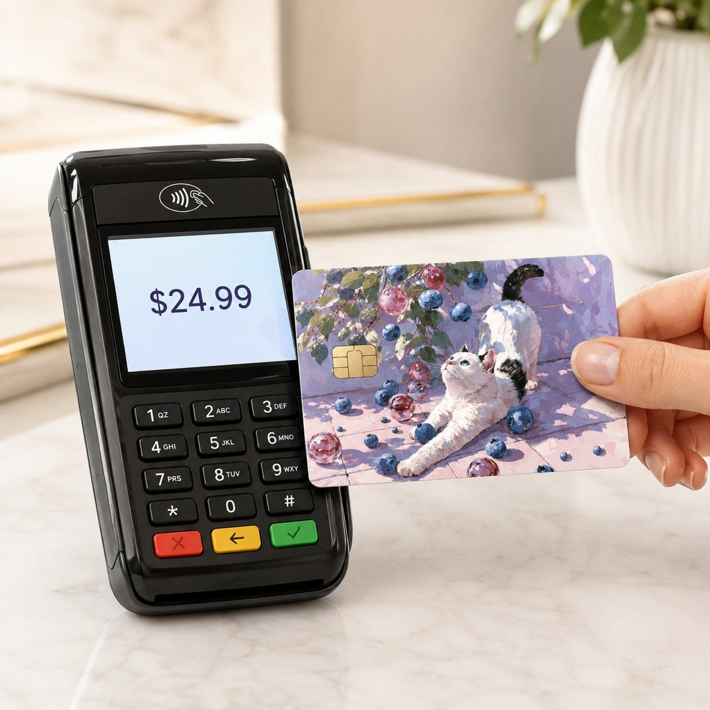 Meow-velous Blueberry Harvest Cat Debit Card Credit Card Skin