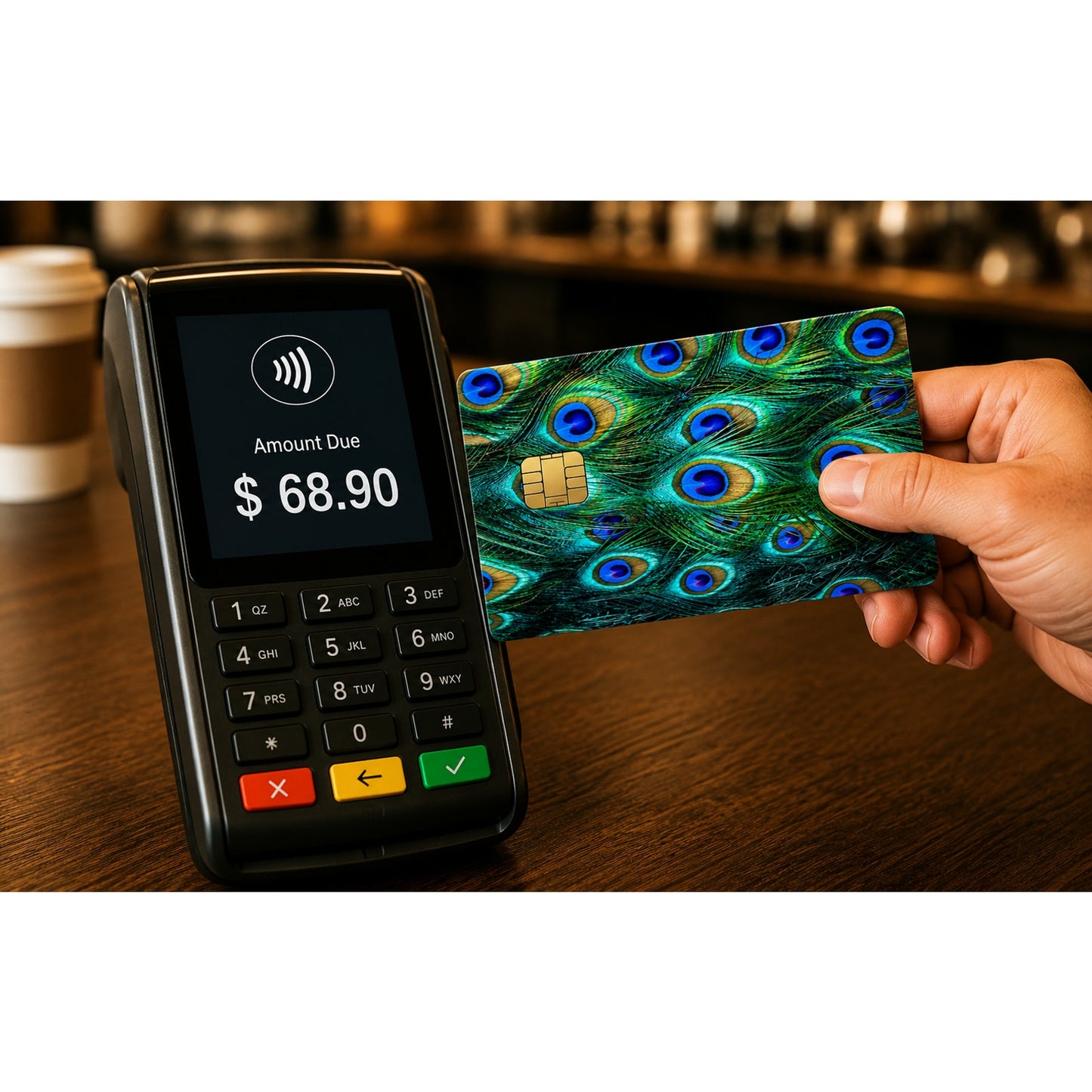 Elegant Peacock Feather Debit Card Skin Exotic Bird Vinyl Wrap