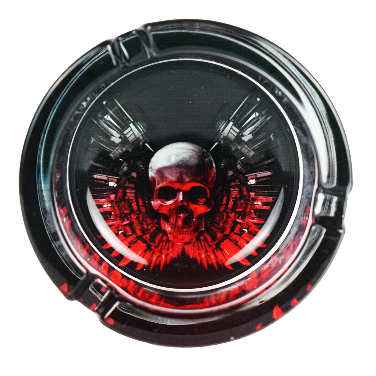 Glass RED-GREY SKULL PATTERN ASHTRAY - 3.3" Wide Novelty Gift - DECALS OF AMERICA