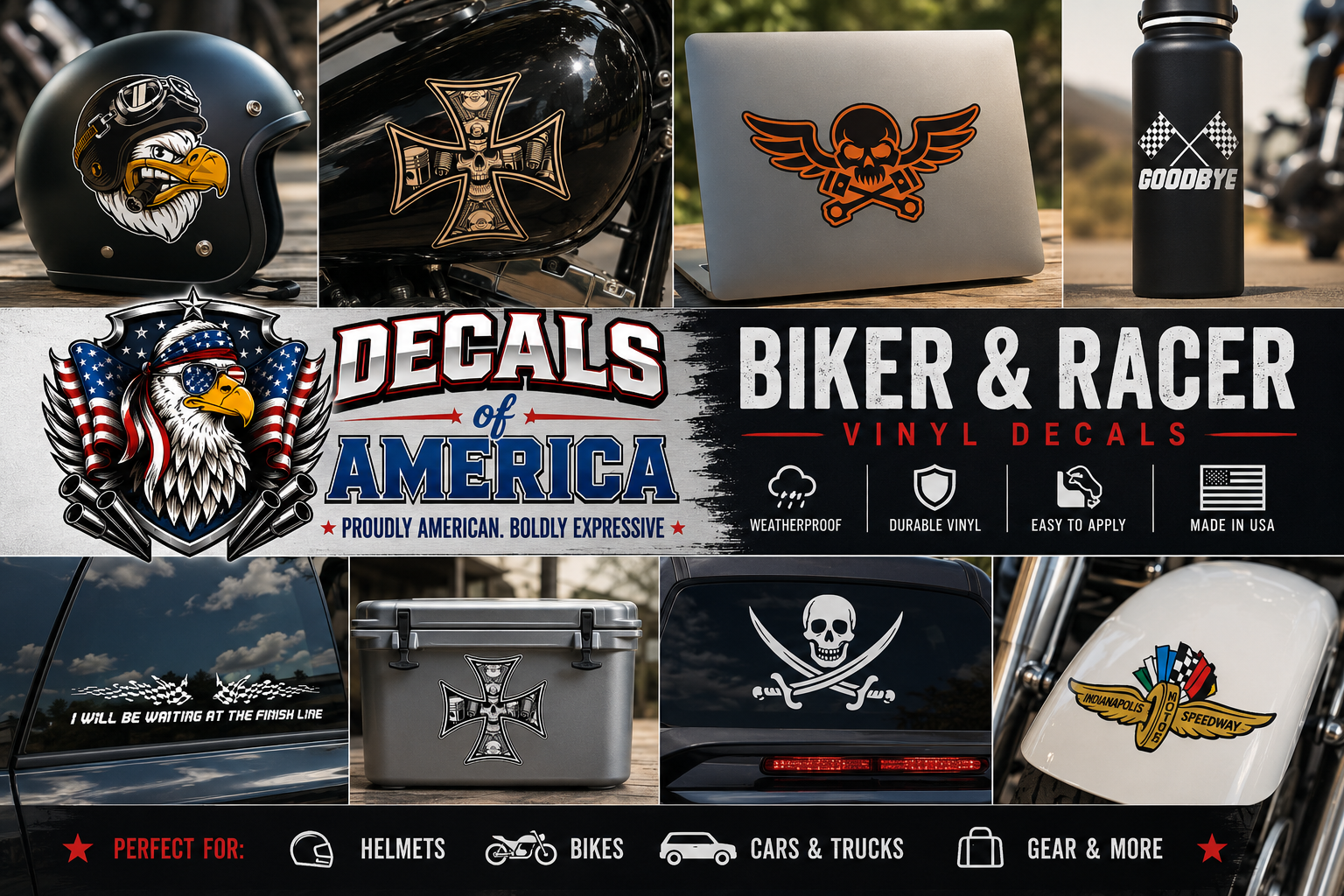 Motorcycle & Track Car Stickers for Your Gear | DECALS OF AMERICA