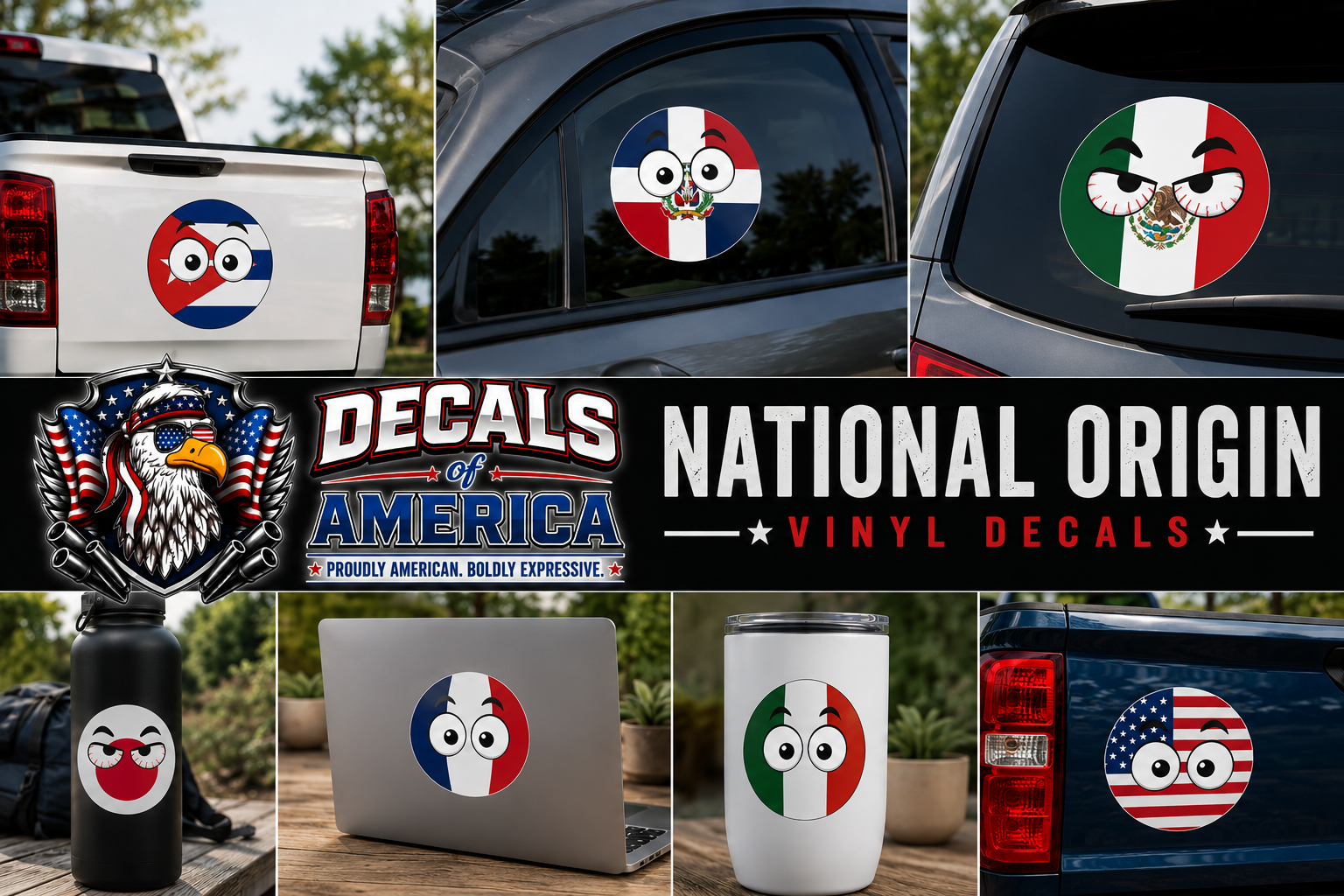 Country Flag Cartoon Vinyl Decals for Trucks & More | DECALS OF AMERICA