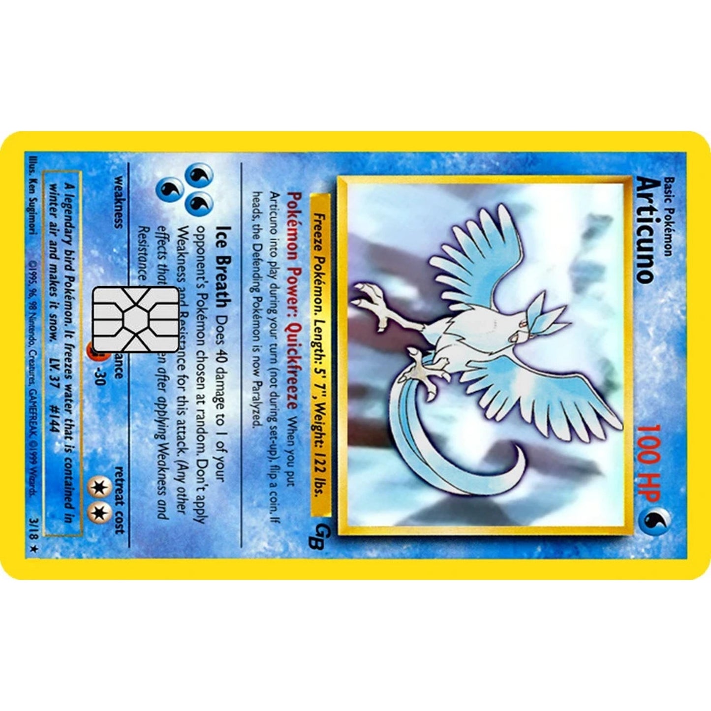 Articuno Pokémonster Card Collection Credit Card Skin Wrap Decal Pre-Cut Sticker