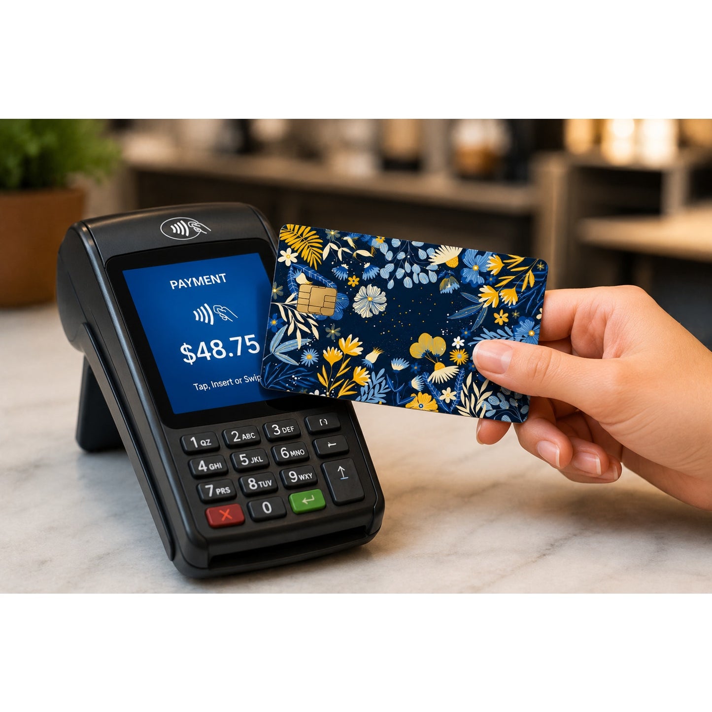 Navy Blue Wildflower Credit Card Skin Floral Card Wrap Decal