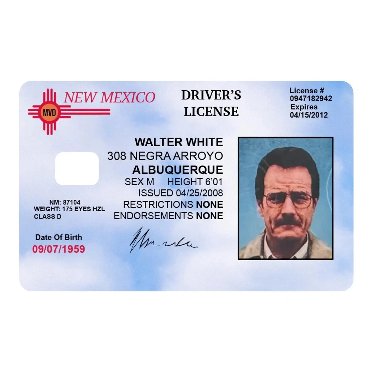 Walter White Driver's License Card Skin Decal Sticker Breaking Bad 3-pack