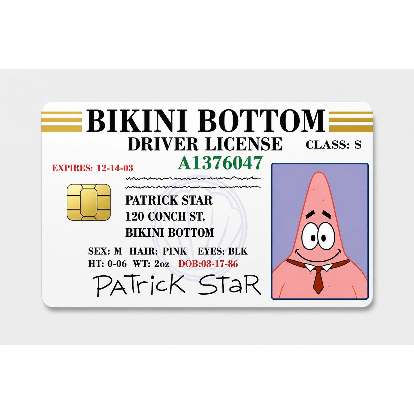 Patrick Bikini Bottom Gang License Debit Card Skin Credit Card Skin Sticker