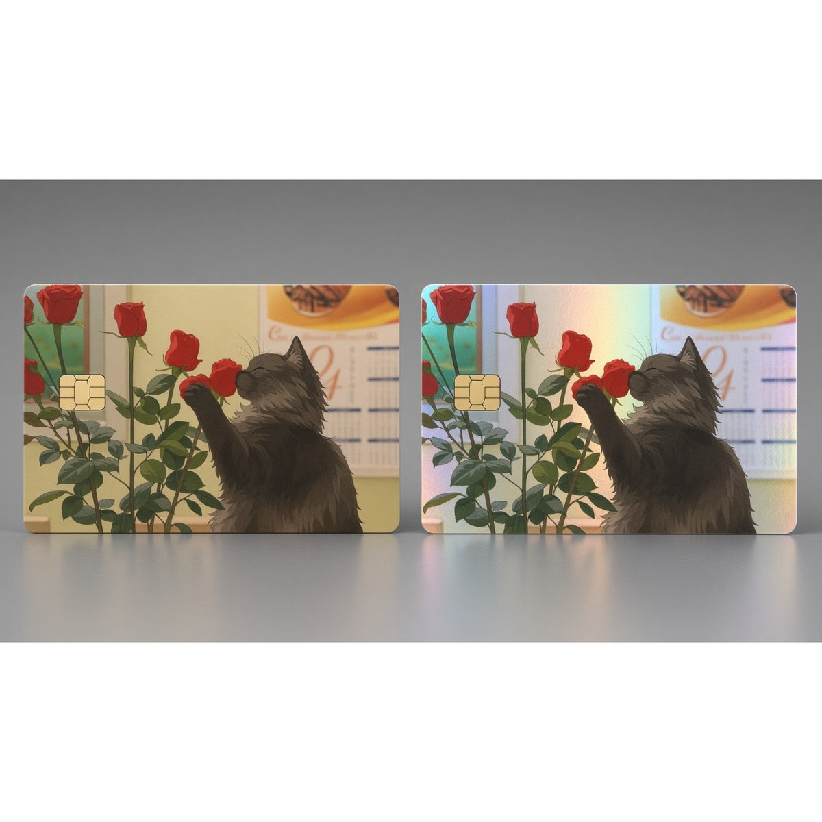 Black Cat Red Rose Garden Debit Card Credit Card Skin