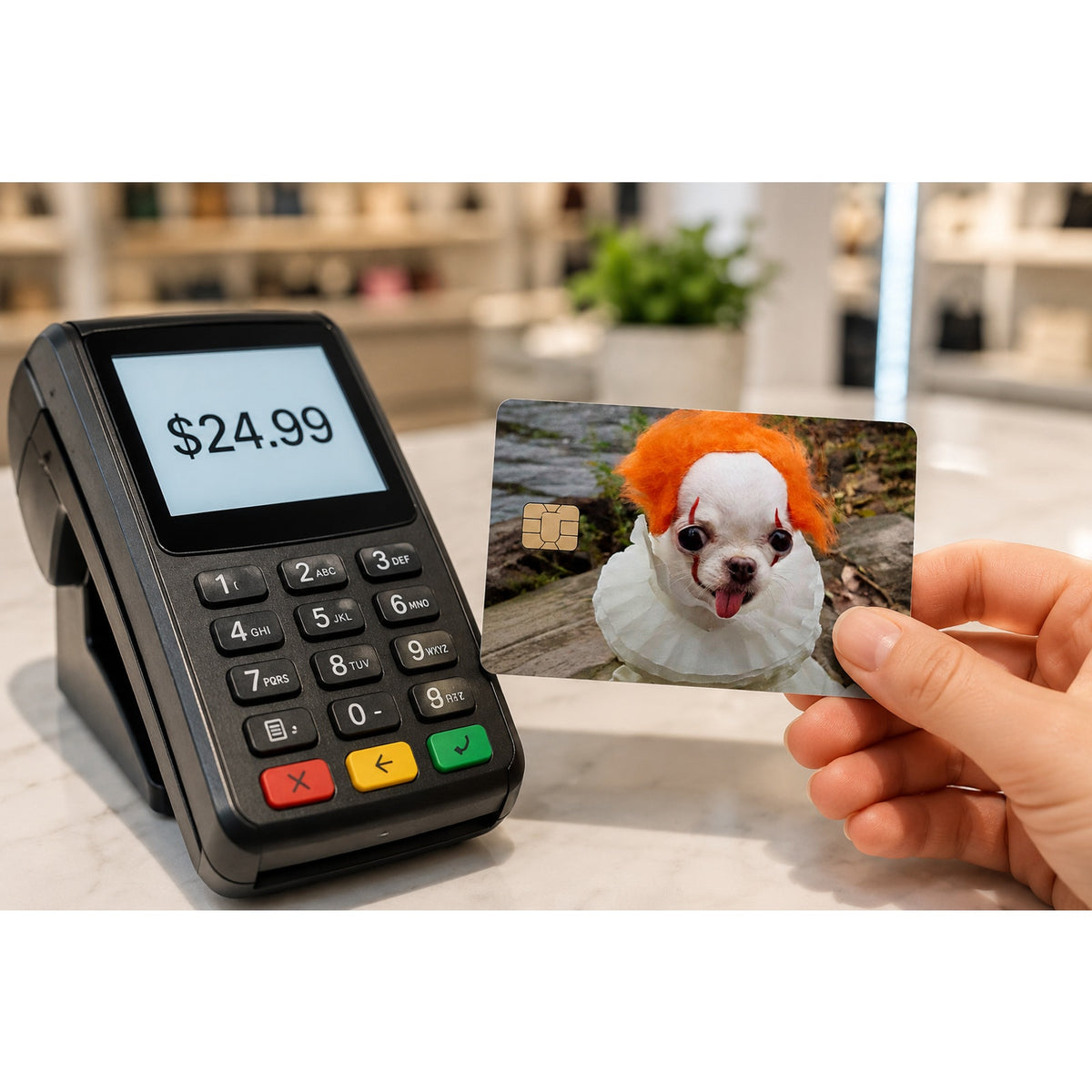 Creepy Clown Chihuahua Halloween Funny Debit Card Credit Card Skin