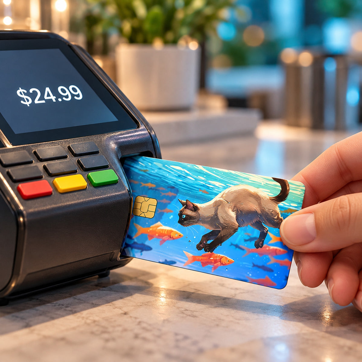 Underwater Hunting Cat Golden Fish Debit Card Credit Card Skin