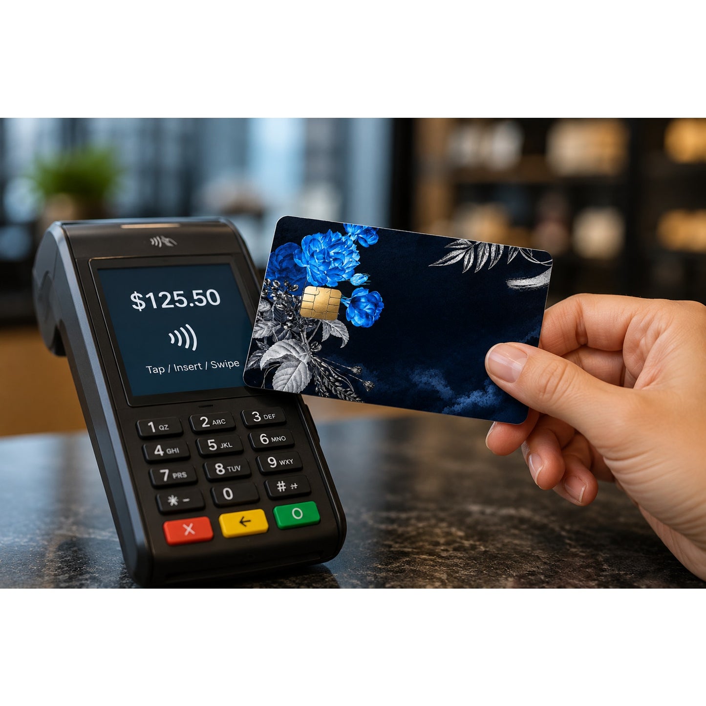 Midnight Bloom Floral Credit Card Skin Blue Rose Debit Card Sticker