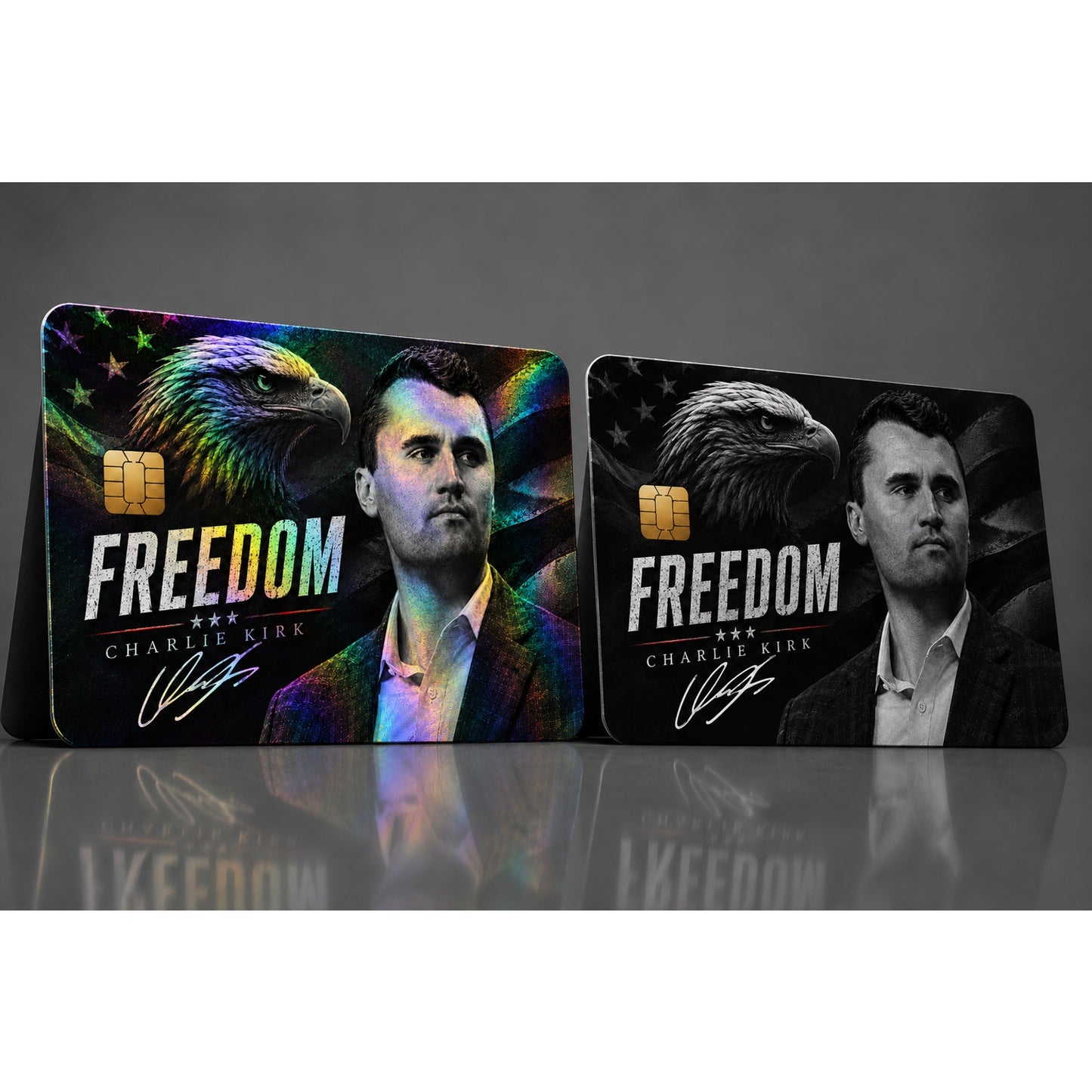 Credit Card Skin Charlie Kirk Freedom Vinyl Sticker Grayscale