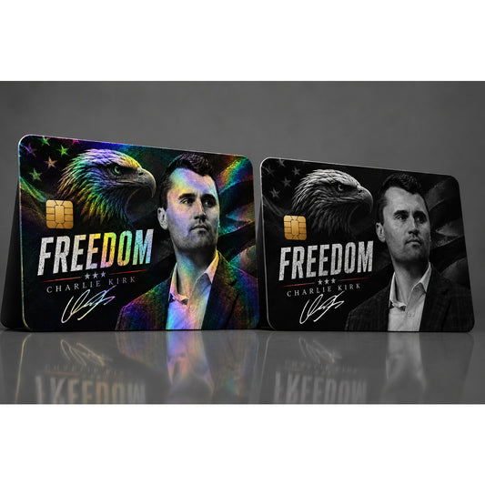 Credit Card Skin Charlie Kirk Freedom Vinyl Sticker Grayscale