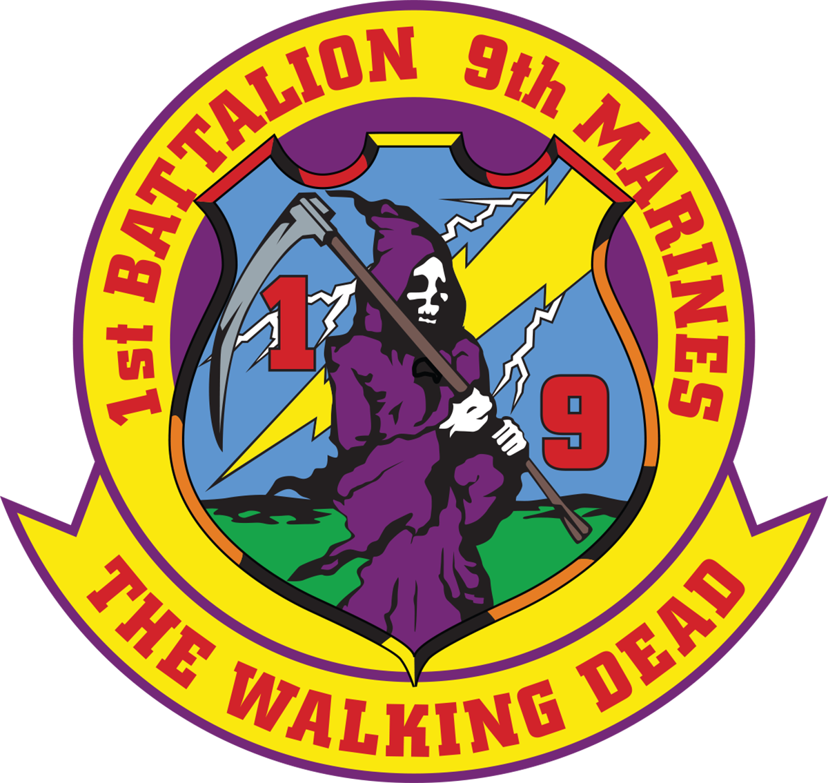 USMC 1st Battalion 9th Marine Insignia Patch vinyl decal for car, truck, window or laptop U.S. Marine Military