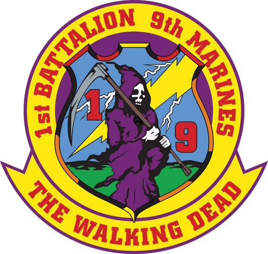 USMC 1st Battalion 9th Marine Insignia Patch vinyl decal for car, truck, window or laptop U.S. Marine Military