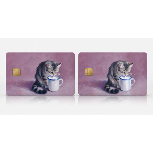 Cute Tabby Kitten Drinking from Mug Credit Card Skin