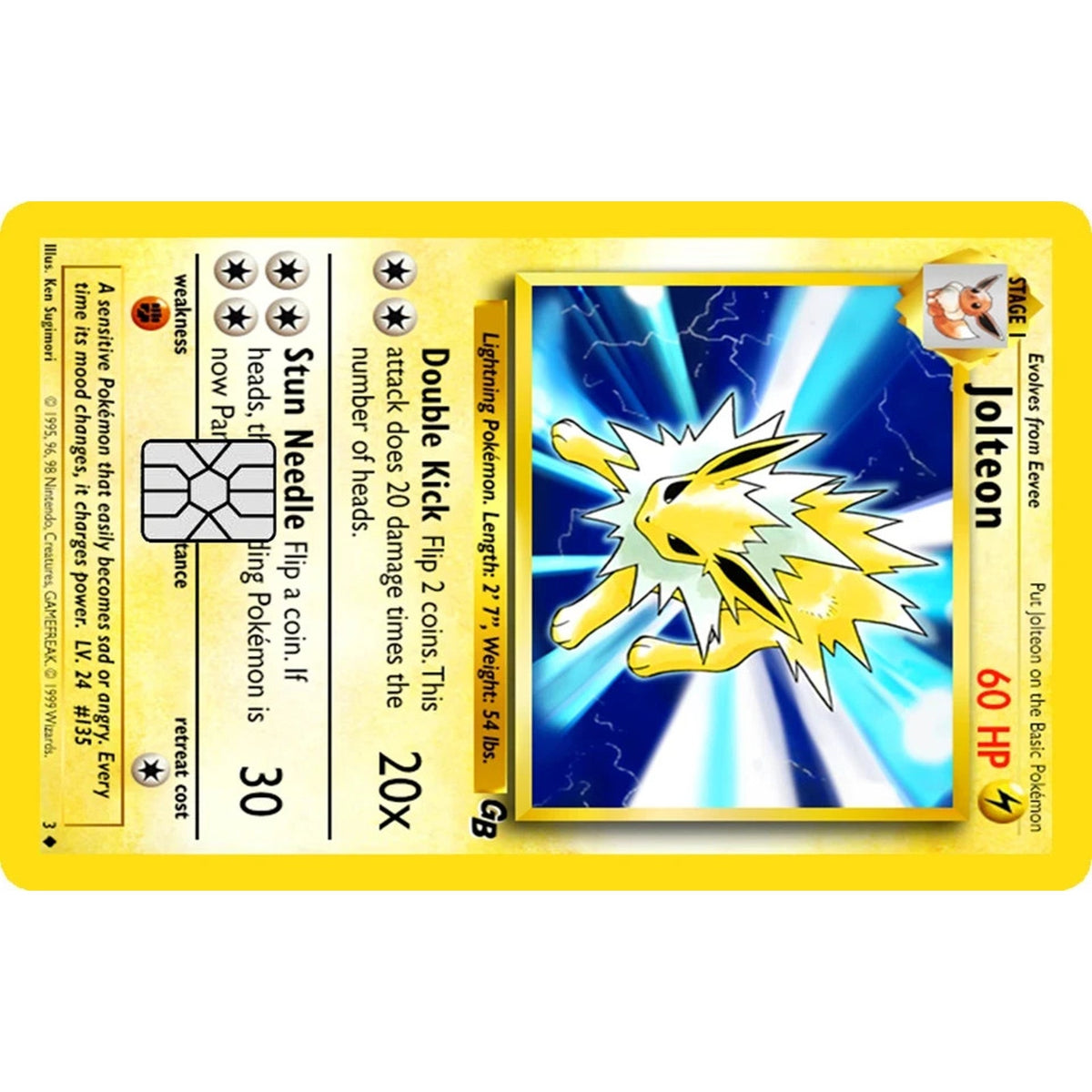 Jolteon Pokémonster Card Collection Credit Card Skin Wrap Decal Pre-Cut Sticker