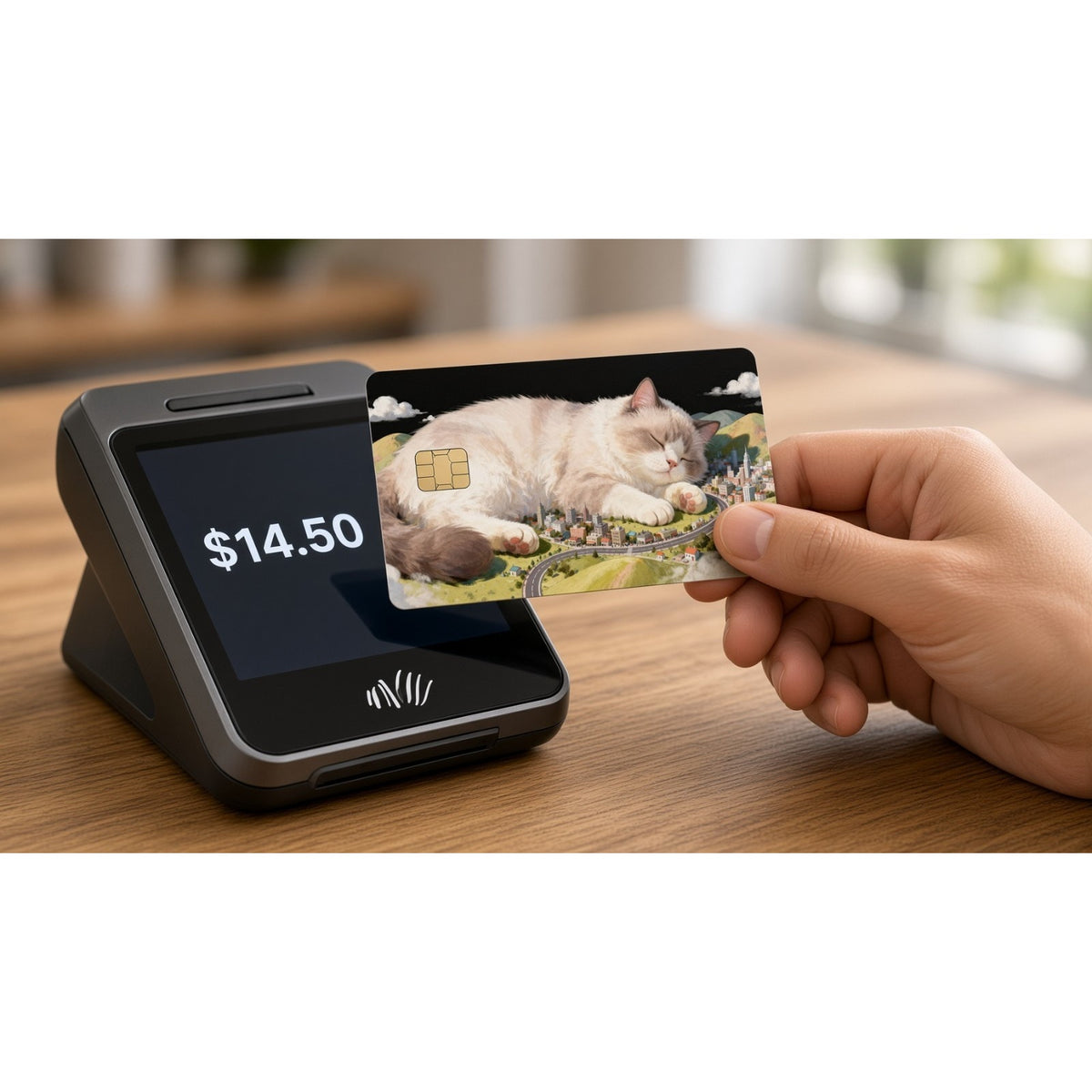 Giant Sleeping Cat City Cute Kitty Cat Debit Card Credit Card Skin