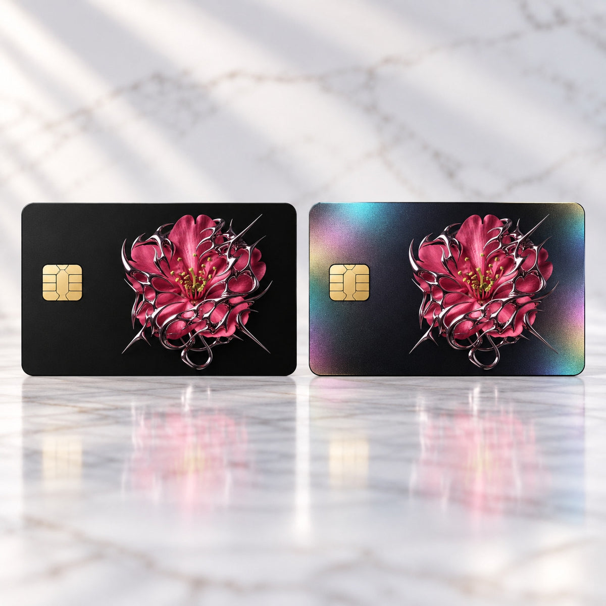 Chrome Thorn Wild Camellia Floral Luxury DesignDebit Card Credit Card Skin