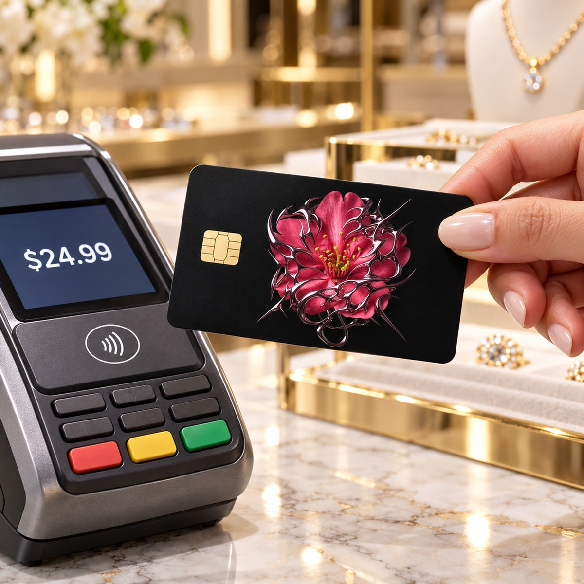 Chrome Thorn Wild Camellia Floral Luxury DesignDebit Card Credit Card Skin
