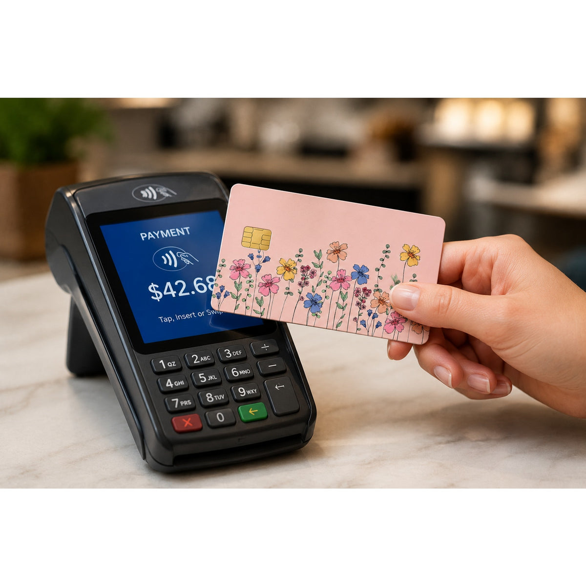Pink Blue Floral Credit Card Skin Cottagecore Wrap