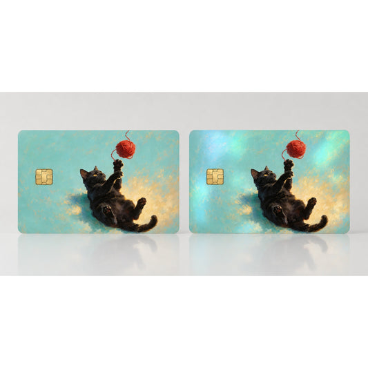 Black Cat Red Yarn Chase Credit Card Skin Vinyl Sticker