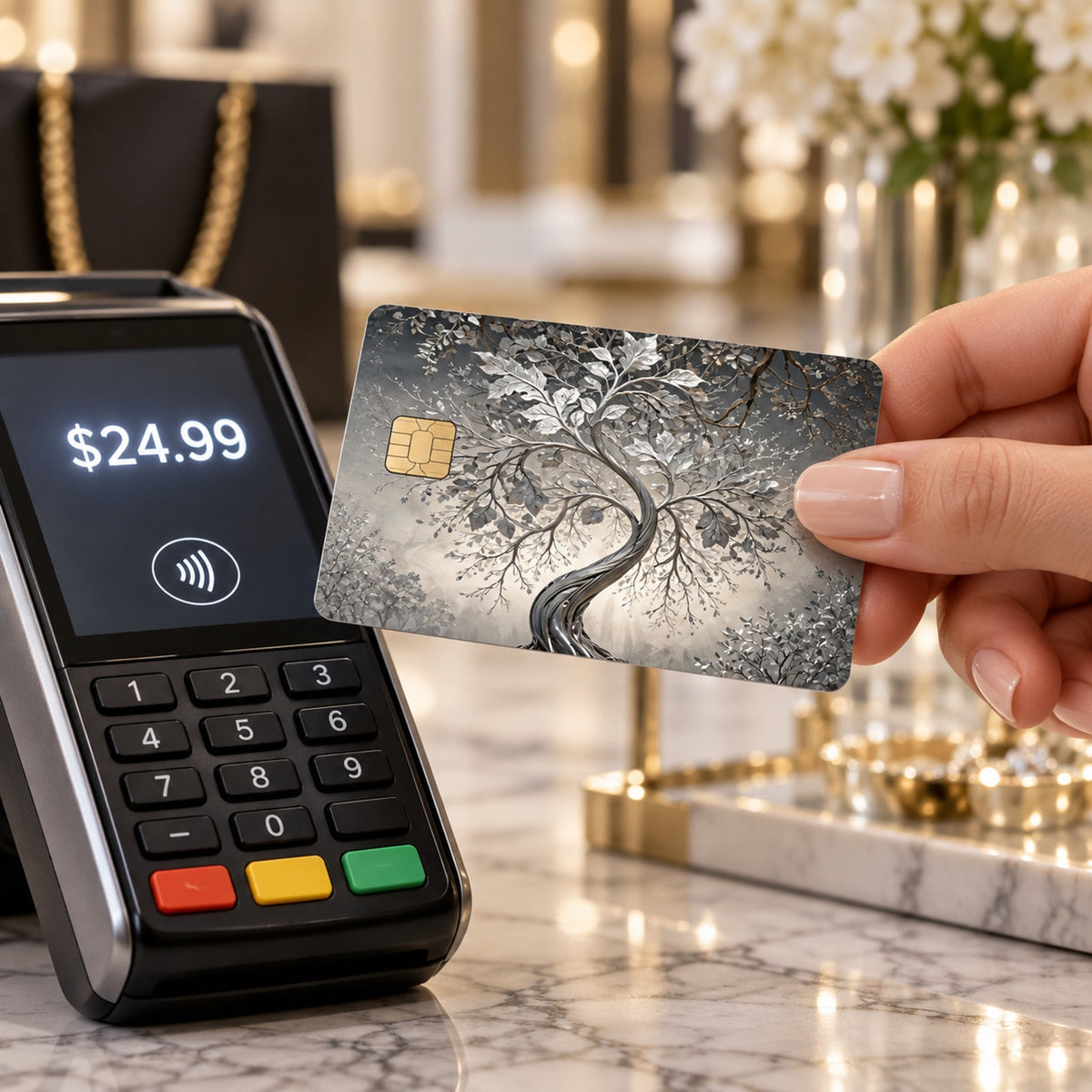 Silver Metal Tree of Life Luxury Design Debit Card Credit Card Skin