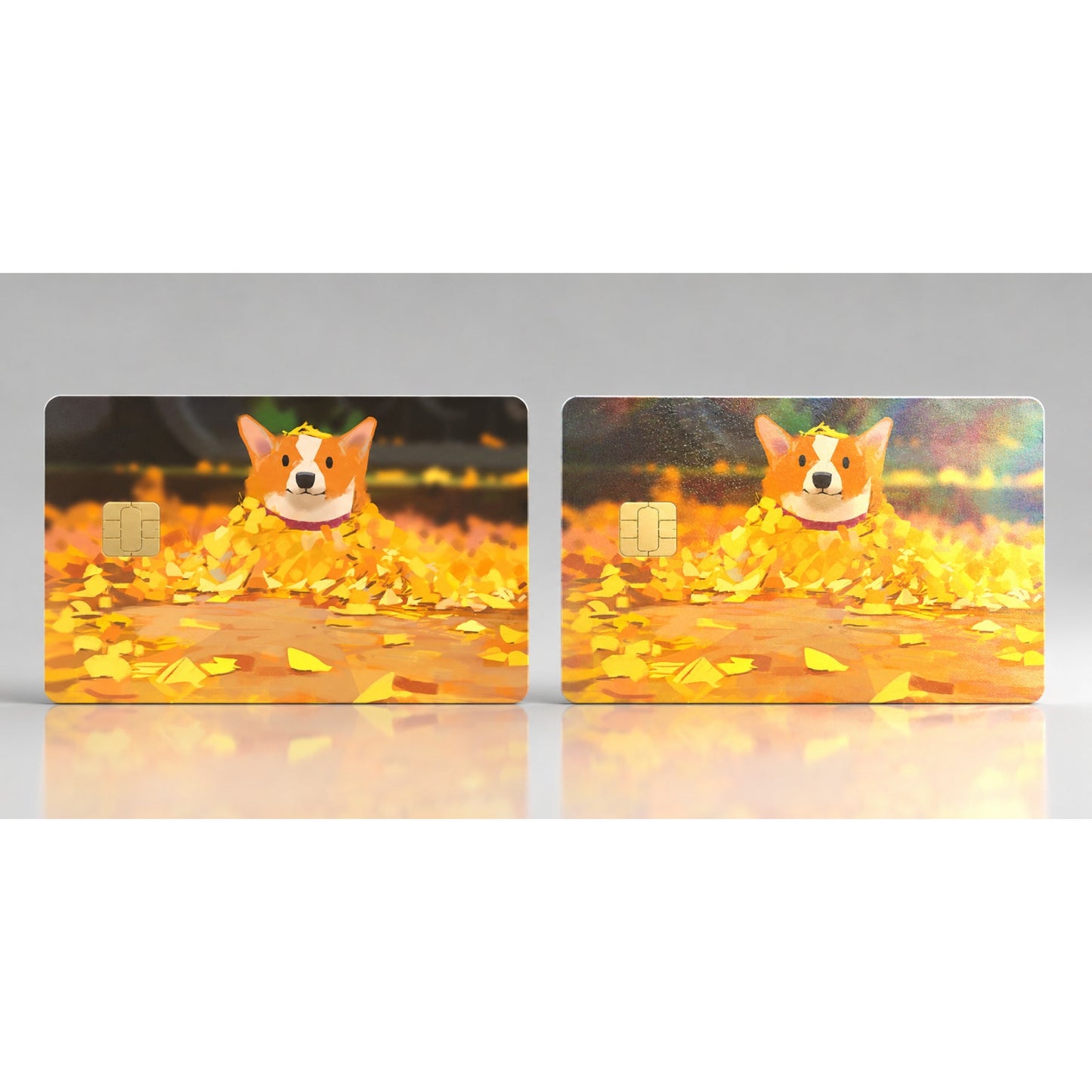 Golden Pile Corgi in Autumn Leaves Debit Card Credit Card Skin