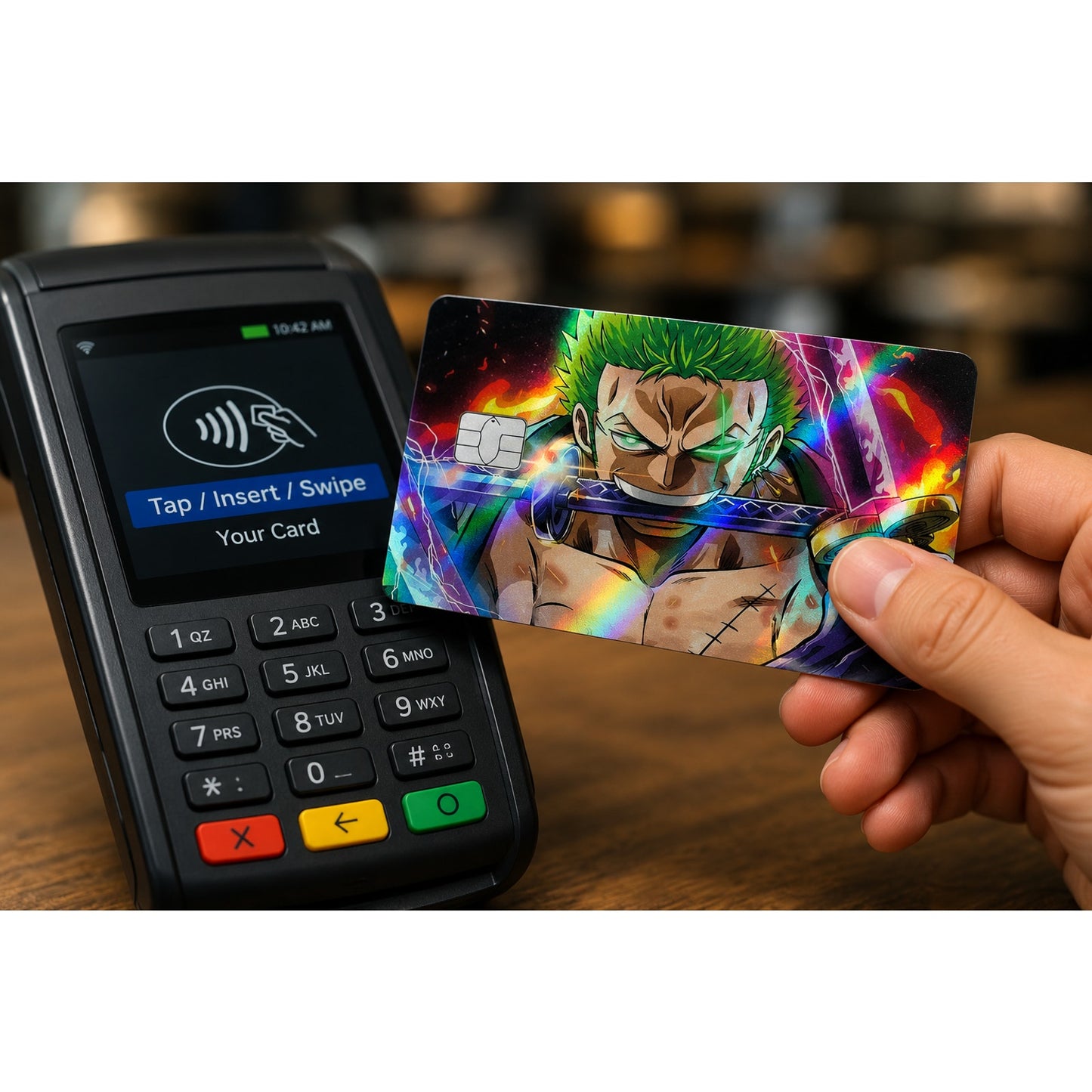 Anime Zoro One Piece Credit Card Sticker Skin Precut Small Chip Debit Bank