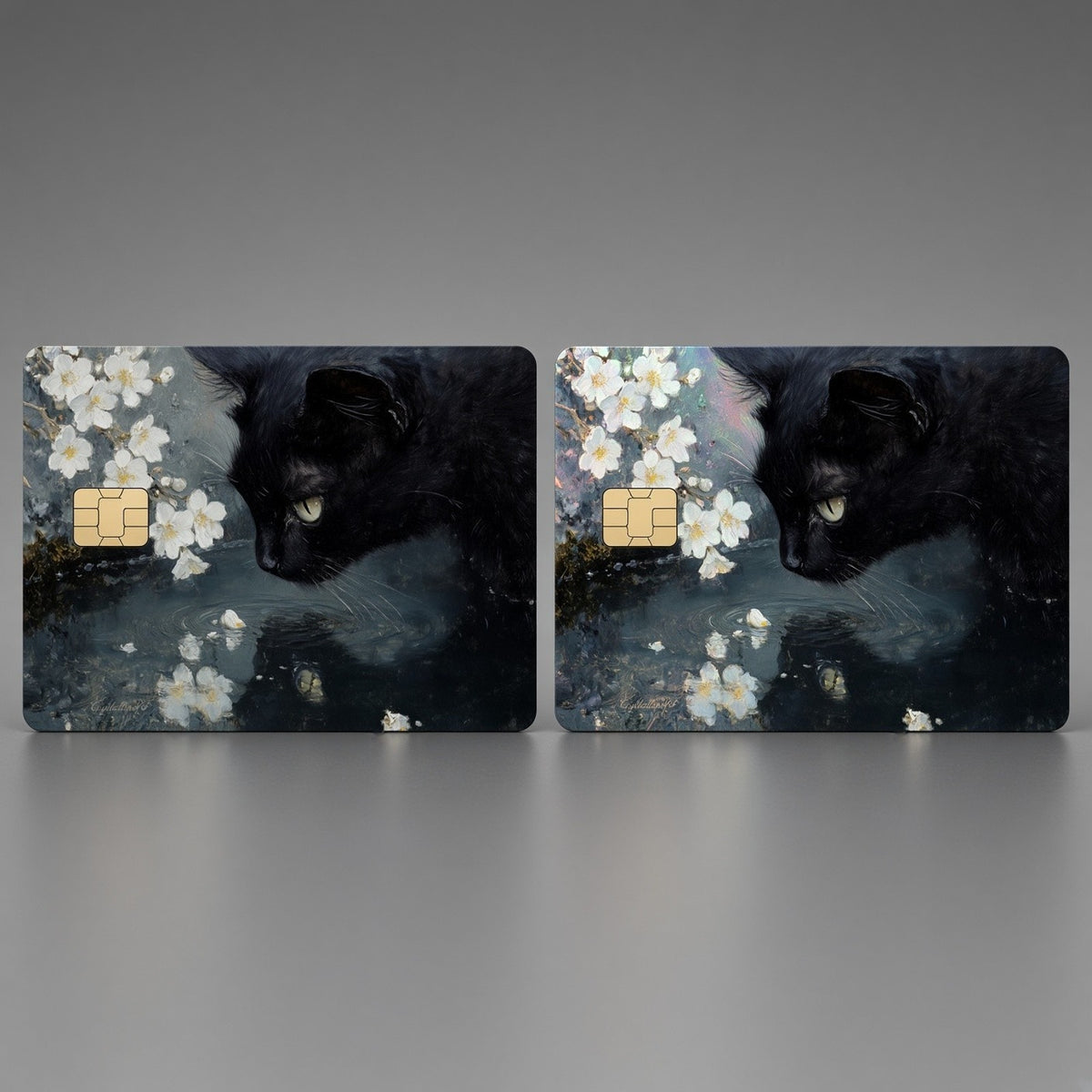 Black Cat Curiosity Ripple Floral Debit Card Credit Card Skin