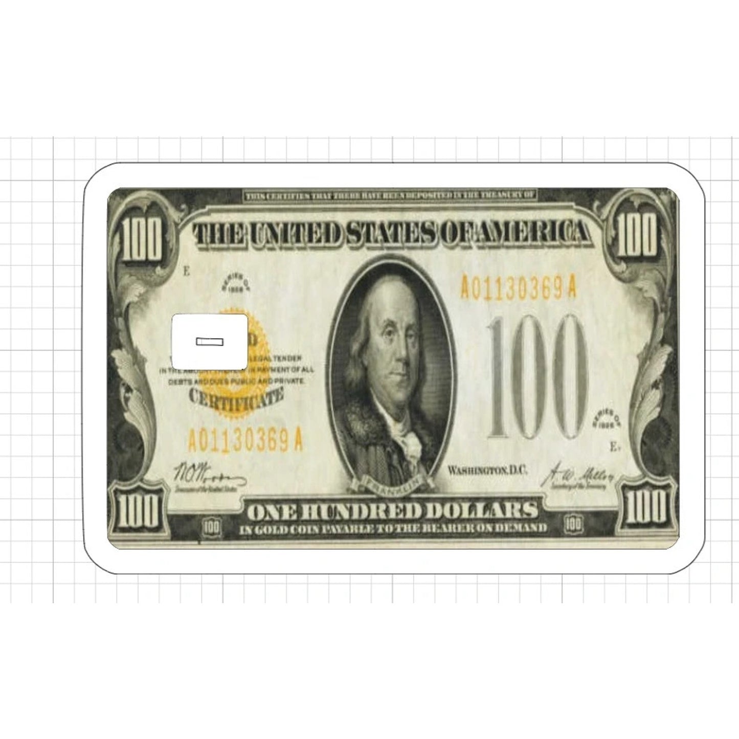 $100 Gold Certificate Debit Card Credit Card Skin Sticker ATM USA Replica