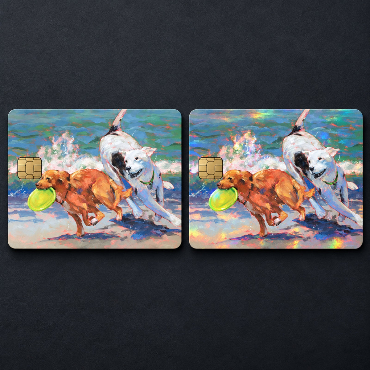 Beach Dogs Chasing Frisbee Debit Card Credit Card Skin