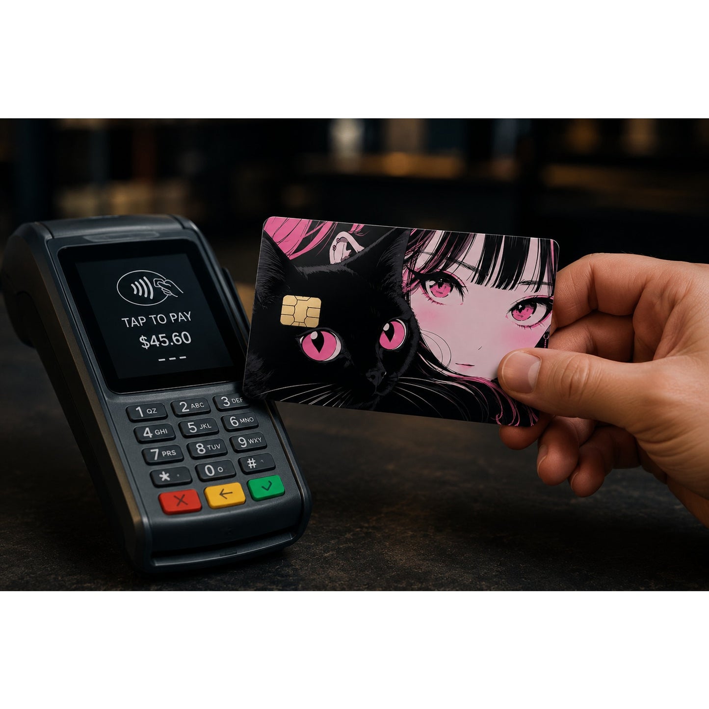Pink Anime Girl Black Cat Credit Card Cover Vinyl Skin Sticker