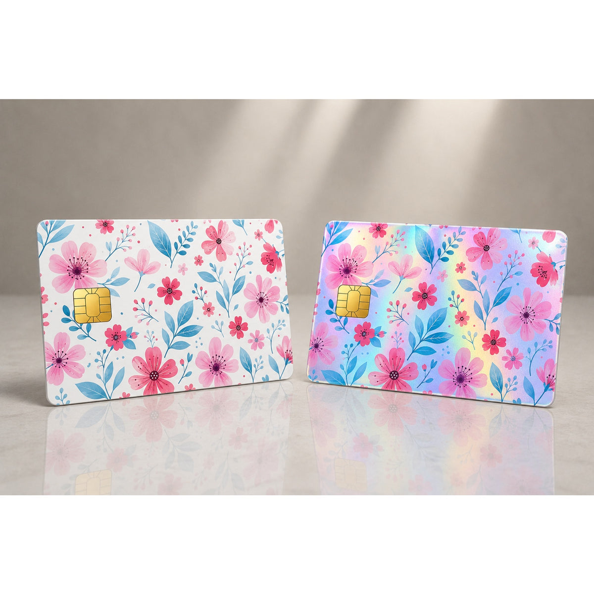 Pink Blue Floral Credit Card Skin Cute Botanical Debit Card Sticker