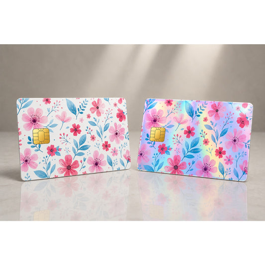 Pink Blue Floral Credit Card Skin Cute Botanical Debit Card Sticker