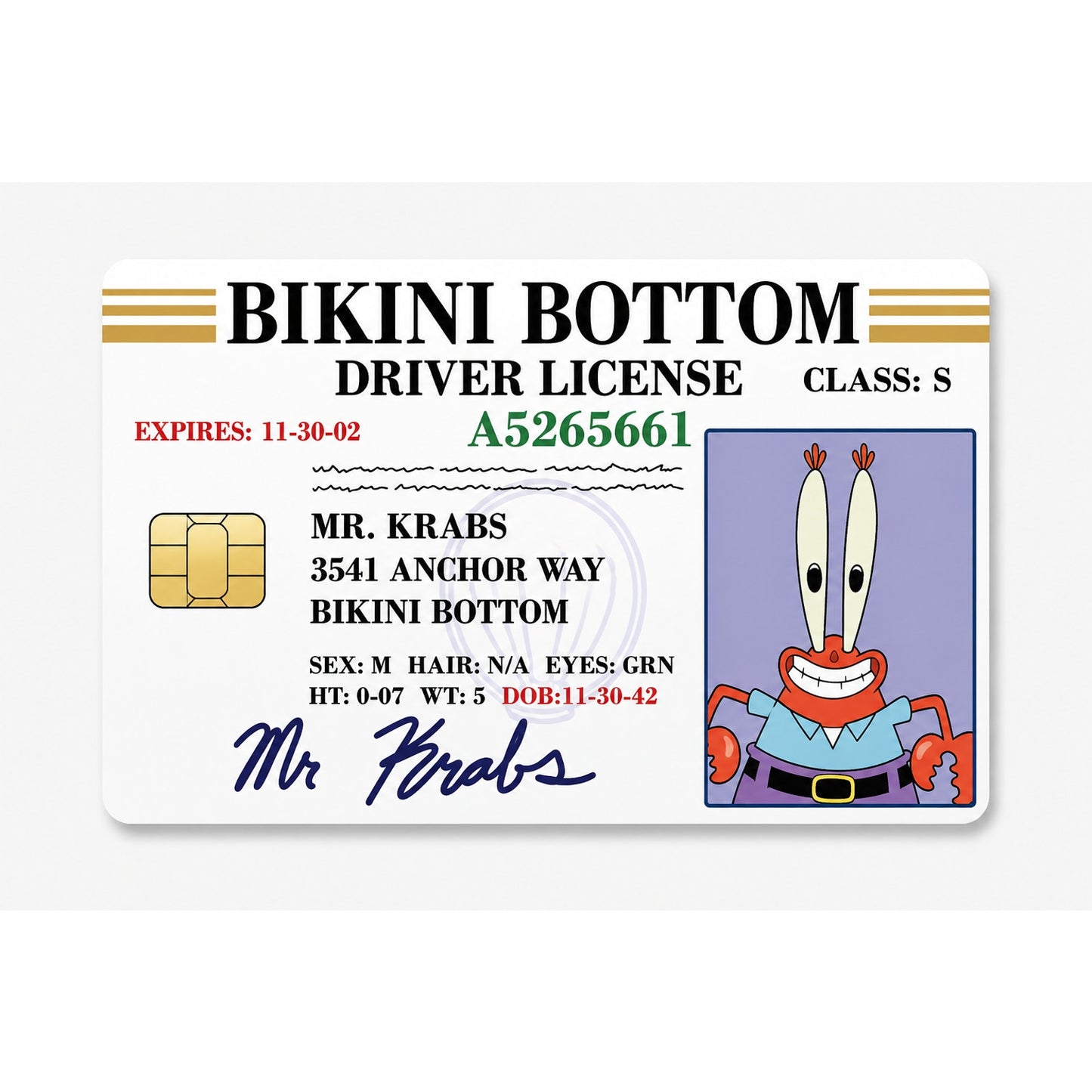 Mr Krabs Bikini Bottom Gang License Debit Card Skin Credit Card Skin Sticker
