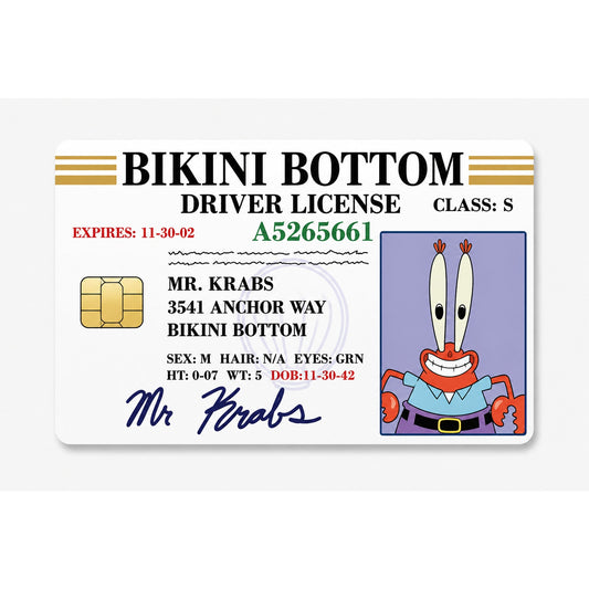Mr Krabs Bikini Bottom Gang License Debit Card Skin Credit Card Skin Sticker