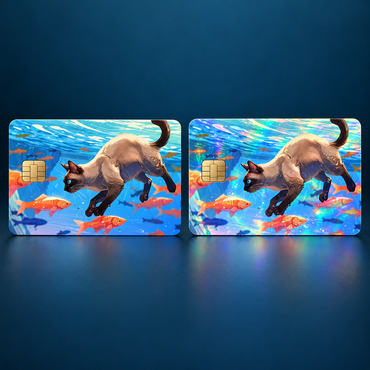 Underwater Hunting Cat Golden Fish Debit Card Credit Card Skin
