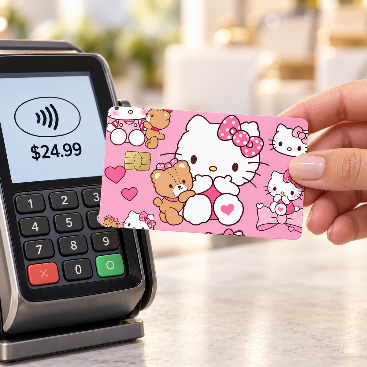 Pink Hello Kitty Teddy Bear Credit Card Skin Vinyl Wrap