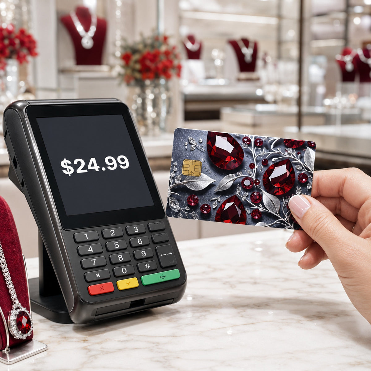Rubies and Silver Royal Bloom Luxury Design Debit Card Credit Card Skin