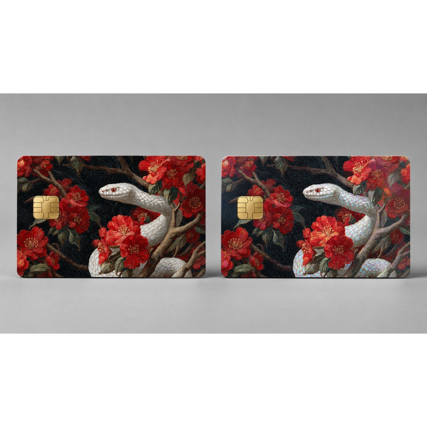 White Serpent and Red Camellias Luxury Design Debit Card Credit Card Skin