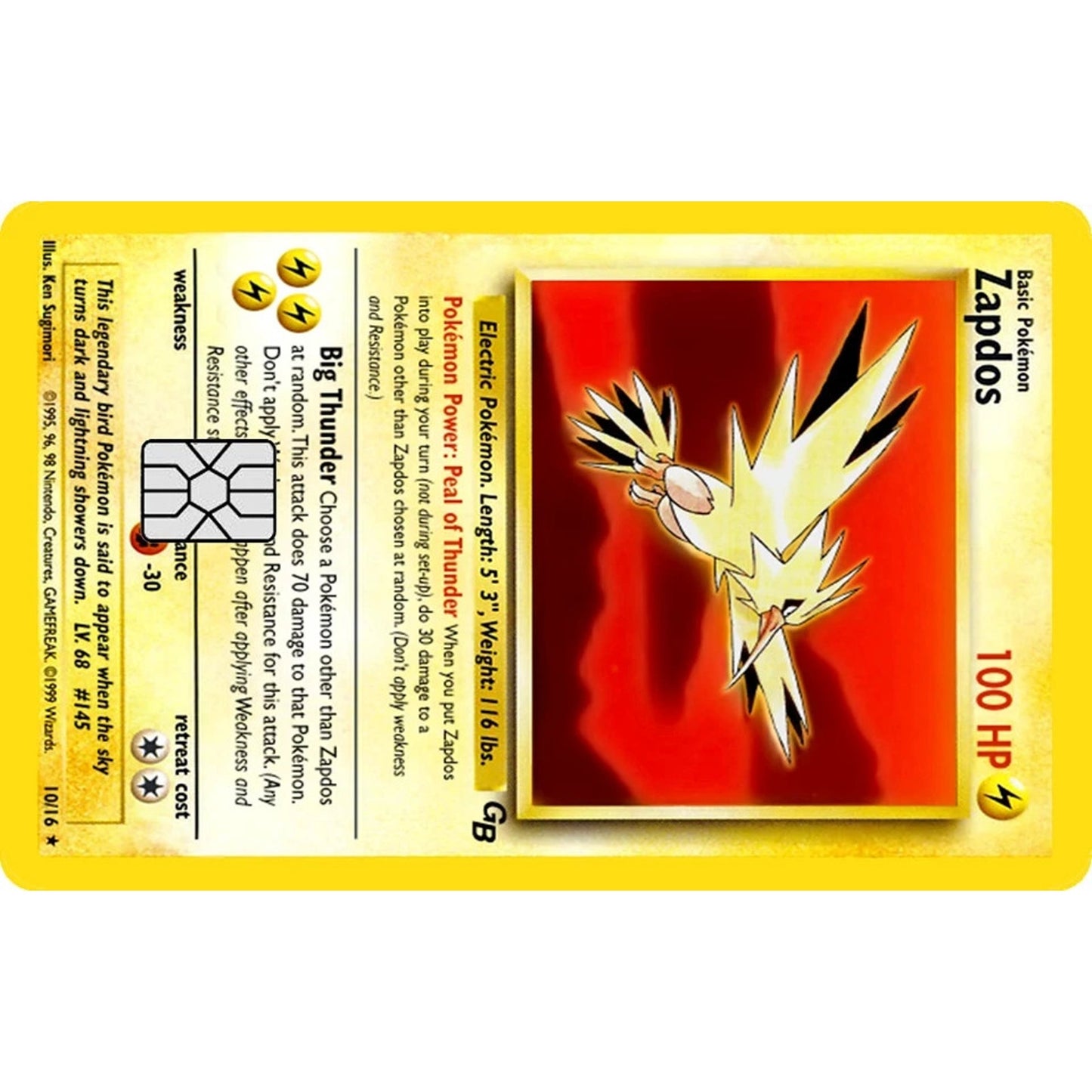 Zapdos Pokémonster Card Collection Credit Card Skin Wrap Decal Pre-Cut Sticker